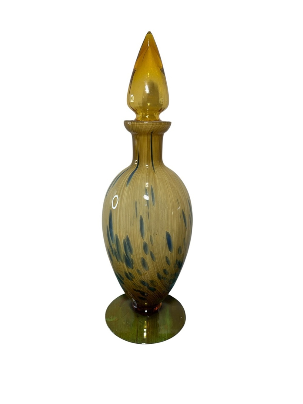 Vintage Hand Blown Art Glass Genie Bottle Decanter 17.5” Amber Stopper